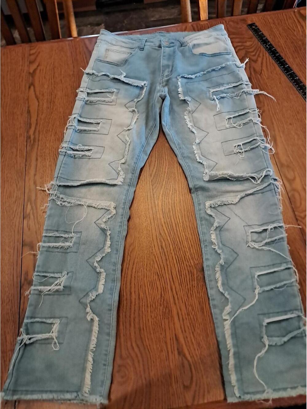Unbranded‎ Women’s Distressed Patchwork Skinny Jeans 30x29 Light Wash Streetwear